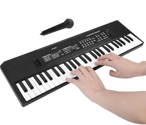 Alomejor Mini Piano Elettronico con Microfono - Strumento da Tastiera da 54 con Funzione di Registrazione Giocattolo Portatile Ed Educativo per Bambini in Bianco e Nero