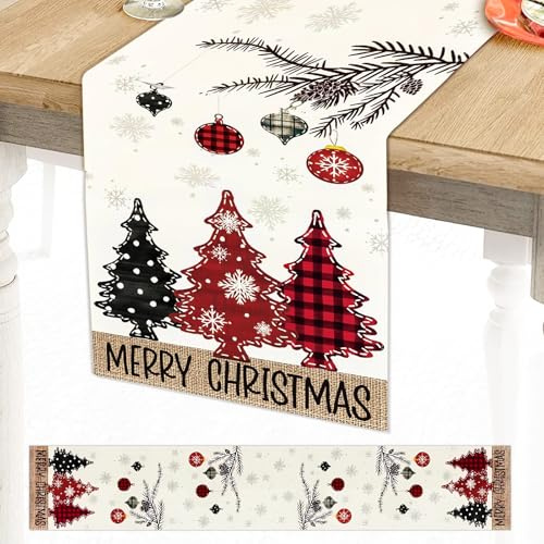 Tischläufer Weihnachten,33*180CM Weihnachts Tischdecke,Weihnachtstischläufer,Weihnachtsdeko Tisch Tischläufer,Winterferien Tischdecke für Drinnen und Draußen Urlaub Party Wohnzimmer