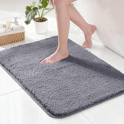 Exclusivo Mezcla Badematte rutschfest Badteppich für Badezimmer, 40X60 cm | Badevorleger Badezimmerteppich für Dusche, Weiche und Saugfähige Fußmatte, Maschinenwaschbar, Einfarbig Grau