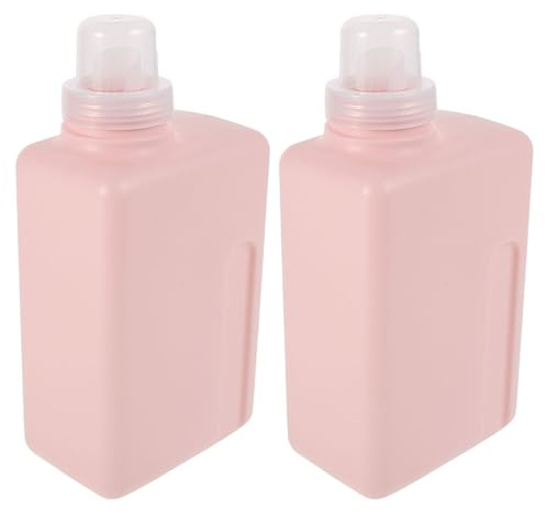 IMIKEYA Lot de 2 Flacons Distributeurs Carrés 1000 Ml en Plastique Rose Flacons Rechargeables pour Lessive Liquide Adoucissant et Gel Vaisselle Contenants Étanches pour Buanderie et