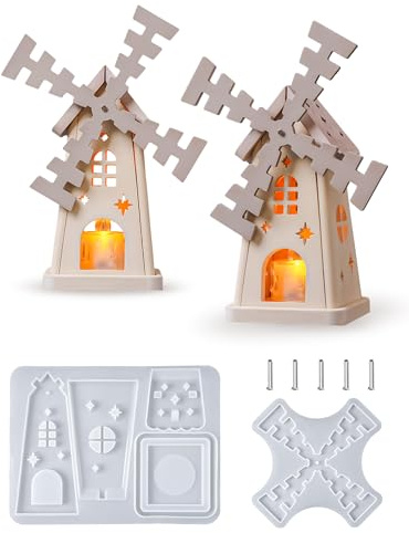 YODOYO Silikonformen Gießformen Windmühle, Windmühlenhaus Silikon Gießform | Windmühle für Teelichthalter, 3D Kerzenhalter Hausform, Gießform für Gips gießen, Beton & Resin, DIY Frühlingsdeko