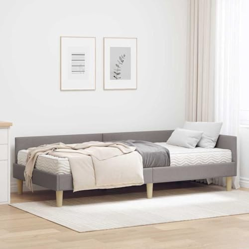 Qnhdfrt Eckbettgestell mit Matratze Taupe 204×84×57 cm Modernes Lederlook Plattformbett für Single Jugendzimmer Gästezimmer