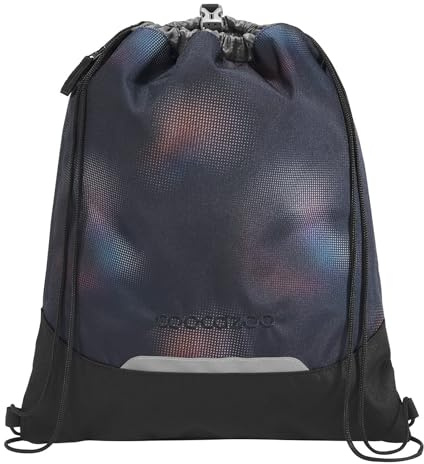 Coocazoo Turnbeutel „Rainbow Illusion”, schwarz, mit Reißverschlussfach und Kordelzug, reflektierende Elemente, Schnalle zur Befestigung am Schulrucksack, 10 Liter, ab der 3. Klasse