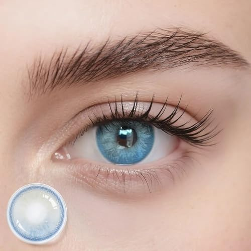 Freshlens Blaue Kontaktlinsen ohne Stärke – Intensives Blau Farbige Jahreslinsen mit natürlichem Verlauf – Klarer Blue Eyes Effekt – 14.0 mm – Blue Dream