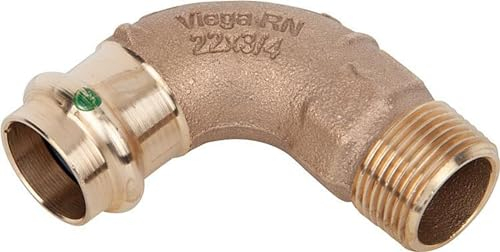 Viega 115623 Bogen 90 Grad Sanpress 2214 Rotguss, mit SC-Contur und AG, 22 mm x 3/4 Zoll - 5 Stück