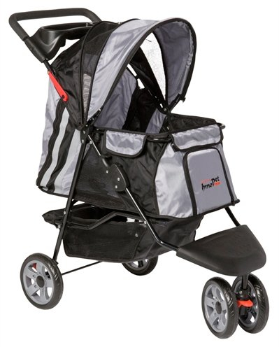 Innopet All Terrain Hunde- & Katzenbuggy Schwarz/Silber - Leichter 3-Rad Hundewagen mit EVA-Rädern - Hundebuggy für Hunde bis zu 12,5kg - leicht faltbar & mit Getränkehalter