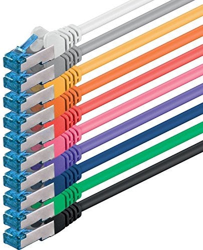 0,5m Cable de Red, Cable Ethernet y LAN SFTP PIMF Cat6a - transmite hasta 10 Gigabit por Segundo y es Adecuado para switches, routers, módems con Entrada RJ45, 10 colores - 10 piezas