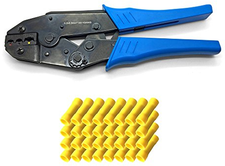 ARLI Crimpzange + 50x Stoßverbinder Gelb 4-6 mm Elektrische Steckverbinder Stoß StossVerbinder Quetschverbinder Stoss verbinder Zange Set kfz Auto Steckverbinder Rundverbinder Kabelschuhe