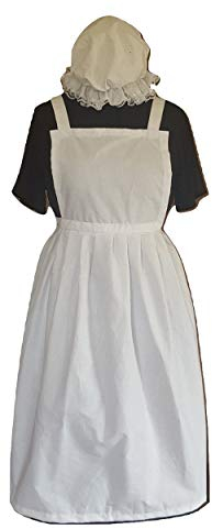 Ladies Fancy Dress Full Apron & MOP Cap Victorian Tudor Edwardian Poor WW1 (X Large)