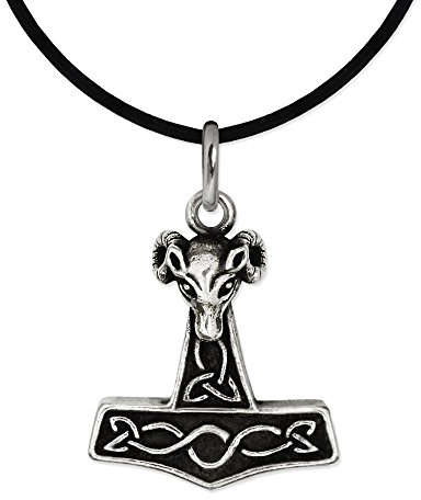 Clever Jewellery Silver Tiny Mini Children's Pendant 15 mm Thors Hammer Antique Shiny 925 Sterling Silver with Black Leather Collar