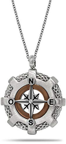 inSCINTILLE Collana Rosa dei Venti Uomo in Acciaio Inossidabile con Ciondolo Nautico e Zirconia Cubica (Oro Rosa)