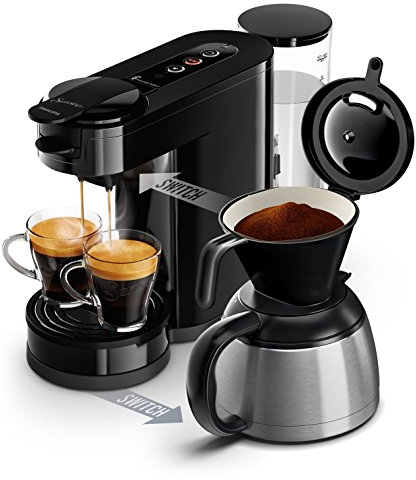 Philips SENSEO Switch Machine à Café à Dosettes et Filtre 2 en 1 - Verseuse isotherme - Technologie Crema Plus - Noir intense - (HD6592/61)