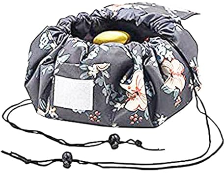 Lazy Make-up-Tasche, Lazy Kosmetiktasche, tragbar, groß, Reise-Kulturbeutel, schneller Kordelzug, Make-up-Tasche, Aufbewahrungs-Organizer für Damen und Mädchen, Grau Braun, L