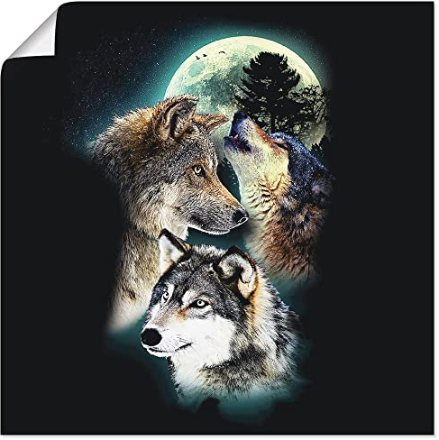 ARTLAND Wanddeko Poster & Kunstdrucke Wandposter Tiere Collage Schwarz Mythologie Wolf Wölfe Mond S8NO