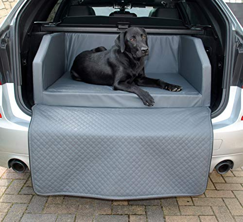 Mayaadi-Home XL Premium Hundebett - 110 x 90 x 38 cm | Hochwertiger Autositz für Deinen Hund | Autohundebett mit Schutzdecke, Kofferraum Bett aus Kunstleder | Travel Grau
