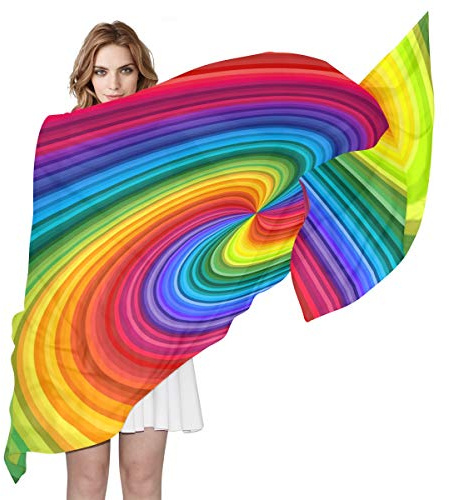 BIGJOKE Seidenschal, Regenbogenfarben, Batikdesign, leicht, lang, weich, Chiffon, Schal, Schal, Schalldämpfer für Damen, Mädchen, Herren