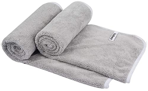 KinHwa 2er Pack Microfaser Handtücher, Stark Wasserabsorbierendes Mikrofaser Handtuch, Mikrofaser Badetuch, Super Weich Duschtücher, Schnelltrocknend & Saugstark, 40cm x 76cm, Hellgrau