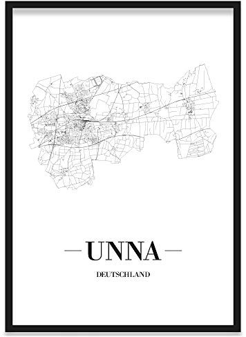 JUNIWORDS Stadtposter, Unna, Wähle eine Größe, 40 x 60 cm, Poster mit Rahmen, Schrift A, Weiß