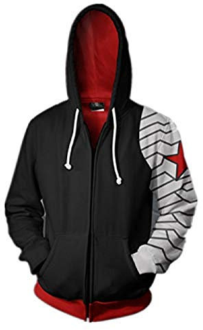 Bkckzzz Hoodies Winter Soldier 3D Edgy Couples Printed Guard Men s Zipper Card and Hoodie@Black_XL