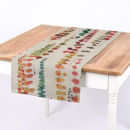 SCHÖNER LEBEN. Tischläufer Ranken Blätter Aquarell beige terrakotta