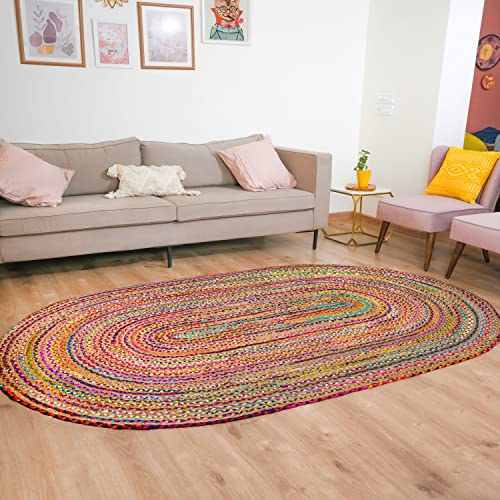 RAJRANG BRINGING RAJASTHAN TO YOU Chindi Jute Teppich - Baumwolle und Jute Multi Color 100% handgewebte Rechteck Large Floor Wohnkultur Chindi Large Türmatte - 183x122 cm