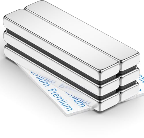 FINDMAG Neodym Magnet, Magnete Stark, 6 Stück 60 x 10 x 5 mm Dicker Stabmagneten, Starke Magnete, Seltenerdmagnete mit doppelseitigem Klebeband, Neodym Magnete Extra Stark für Multifunktions