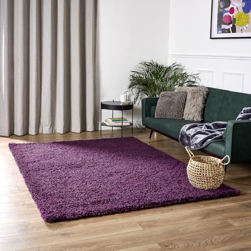 Bravich Rug Masters Teppich, Polypropylen, rechteckig, modern, zottelig, weich, für Wohnzimmer, fusselfrei, waschbar, 160 x 230 cm, Aubergine
