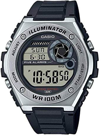Casio Herren Quartz Armbanduhr, 51.00mm Gehäusegröße mit schwarz digital Zifferblatt und schwarz Plastic/Resin Strap Armband MWD-100H-1AVEF