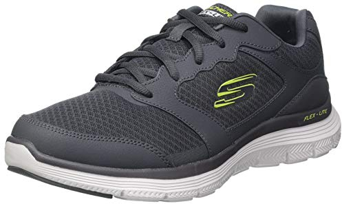 Skechers Herren Flex Advantage 4.0 Sneaker, Charcoal Leather Mesh Pu Trim, 46 EU