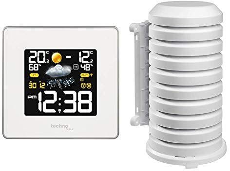 Technoline WS 6440 moderne Wetterstation mit Funkuhr, Temperatur-,Luftfeuchte-, und Luftdruckanzeige, 433 MHz, weiß, 14,8 x 5,4 x 13,7cm & TFA Dostmann Schutzhülle für Sender Artikel, 98.1114.02, weiß