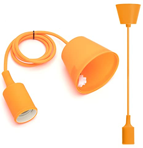 Aigostar E27 Lampenfassung,Pendelleuchte Hängelampe Esstisch Höhenverstellbar,Lampenaufhängung E27 mit 1m Kabel,Pendelleuchte mit Deckenhalterung,Kinderlampe,DIY Dekorative Beleuchtung,Orange