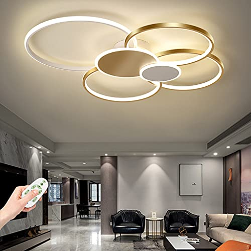 Deckenleuchte LED Dimmbare Deckenlampe Moderne Wohnzimmerlampe Mit Fernbedienung 3000K-6500K Acryl Runde Kreis Schlafzimmer Kronleuchter Schlafzimmer Esszimmer Küche Beleuchtung,Gold,80cm(71W)