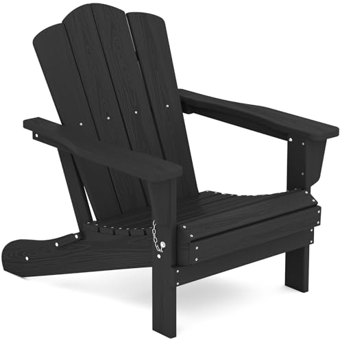 KINGYES Adirondack Klappstuhl, HDPE Allwetter-Klappstühle, Adirondack Stühle, Outdoor Terrasse Wetterbeständig Adirondack Stuhl für Deck Rasen Feuerstelle, Schwarz