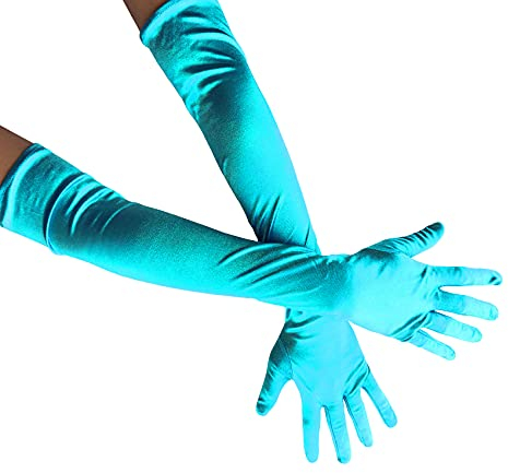 Lange Satin-Handschuhe für Erwachsene, Damen, 1920er-Jahre, Opernhandschuhe für Hochzeit, Ballsaal, Abendparty, Tanz, Halloween, Cosplay, seeblau, Einheitsgröße