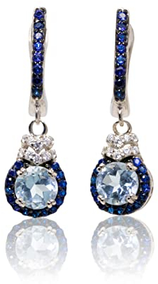 SCHEPPE SCHMUCK - Damen Ohrring Ohrhänger Creole Huggie - 925 Sterling Silber - Edelstein Topas - Cubic Zirkonia weiß/saphir