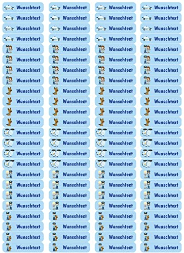 Samunshi® 96 personalisierte Namensaufkleber für Kinder 52x12 mm für Stifte Hefte Bücher Schulanfang Aufkleber Sticker Schule Kindergarten Polizei 96x 5,2x1,2cm Polizei