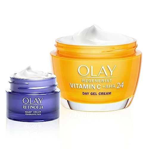 Olay Set Giorno E Notte Con: Vitamin C + AHA24 Crema Gel Giorno Per Il Viso, 50ml E Retinol24 Crema Notte Idratante Per Il Viso, 15ml, Idrata All’Istante Per 24 Ore