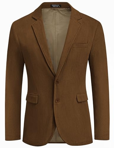 COOFADNY Blazer décontracté en Velours côtelé pour Homme, Coupe Classique, Deux Boutons, Veste Blazer Tendance à Revers cranté, Marron, S