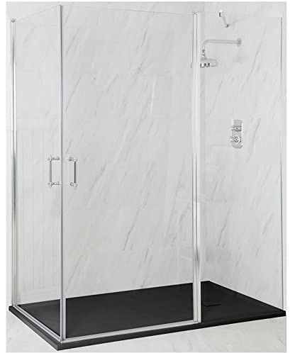 MILANO Chrome Corner Hinged Door Shower Enclosure Graphite Tray 1400x900mm