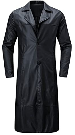 Lange Mantel Herren Ledermantel Kunstleder Lederjacke Gothic Mittelalter Halloween-Kostüm Vampirjäger Bikerjacke Winterjacke