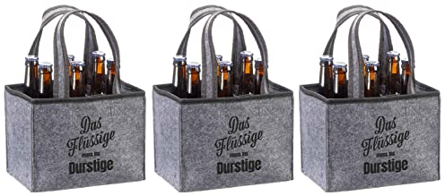 Novaliv 3X Flaschenträger 6 Flaschen Bierträger DAS FLÜSSIGE MUSS INS DURSTIGE Männerhandtasche Filz Herrenhandtasche Bier Flaschentasche 22,5x15x14cm (LxBxH)