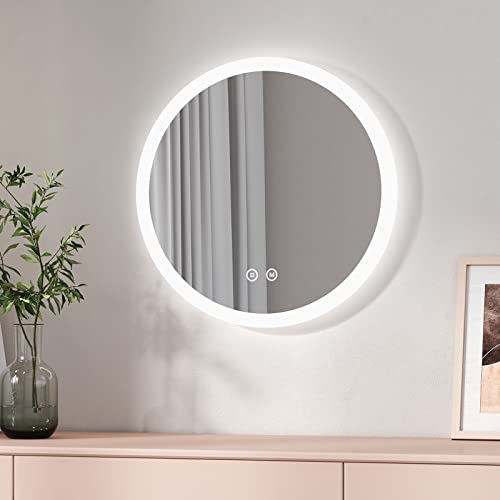 EMKE Badspiegel mit Beleuchtung Rund 50cm Badezimmerspiegel mit Touchschalter, 3 Lichtfarben dimmbar, Antibeschlag, Speicherfunktion, Runder badezimmerspiegel mit Beleuchtung