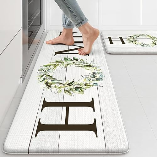 KIMDOE Kitchen Mat 2PCS Anti Fatigue Kitchen Rugs Non-Skid Waterproof Kitchen Floor Mat Cushioned Ergonomic Comfort Standing Mat for Kitchen,Indoor Floors,Office,Laundry,Sink,Home