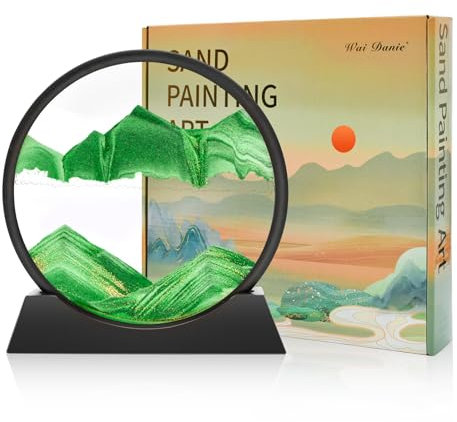Wai Danie Sandbilder zum Drehen 3D Sandscape - die Sandkunst in Tiefsee Fließende Sandmalerei Sandbild Geschenke Sanduhr Deko Aesthetic für Büro Wohnzimmer Schreibtisch Erwachsene Kinder (Grün, 12'')