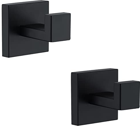 Delarkusi Towel Hooks for Bathrooms, Matte Black Towel Hook for Kitchen Bathroom, SUS304 Stainless Steel Coat Hook, Heavy Duty Towels Holder Hooks for Hanging，2 Pack