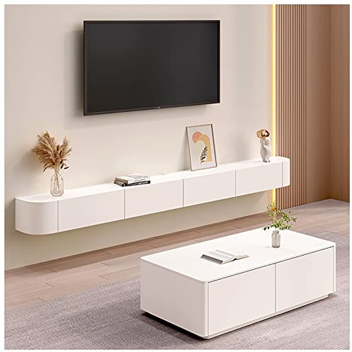 Floating TV Stand, Wall Mounted TV Cabinet, Media Console, With Cable Holes, Storage Component Shelves, For Living Room,Bedroom (Color : White-A, Size : 160cm)