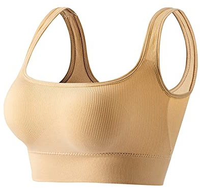 Leezepro Damen BH ohne Bügel Crop Top Bustier Set Push Up Sport BH Schlaf Seamless Bra(Beige,L)