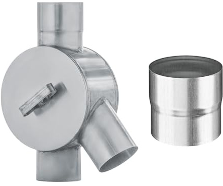 zbs24 Zink Wasserverteiler mit Drehgriff 80mm Regenwasserverteiler aus Titan-Zink für Fallrohre Wasserweiche, Bundle mit Steckverbindungsmuffe, Einfach von rechts auf links umbaubar