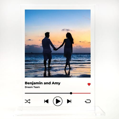 Personalised Spotify Themed Acrylic Plaque With Base - Album cover themed photo, 2 Lines of Custom Text, Ideal for Gifting-14.8x10.5cm