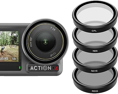 Adaptom° Set di filtri per obiettivi per accessori per fotocamere DJI Osmo Action 4 Action 3, CPL ND32 ND16 ND8 Filtro polarizzante a densità neutra HD Coperchio protettivo della lente per DJI